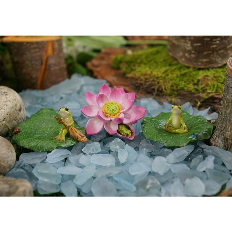Top Collection Miniature Fairy Garden and Terrarium Frog Meditating on Lotus Leaf with Dragonfly Figurine - Image 4